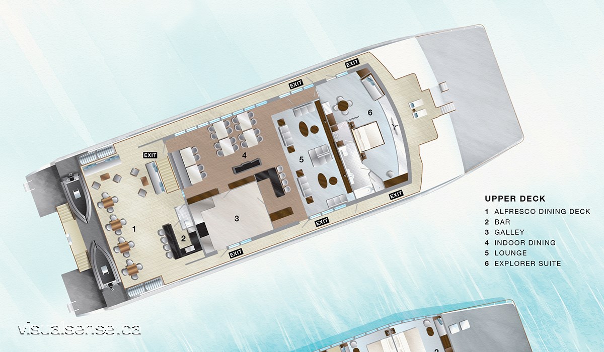 Technical top view illustration of a boat FS Explorer